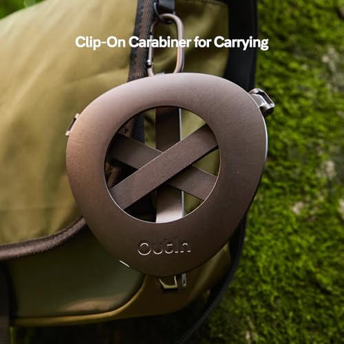 OutIn ultra-portable foldable coffee stand with carabiner, designed for pod stands and easy to carry during outdoor activities