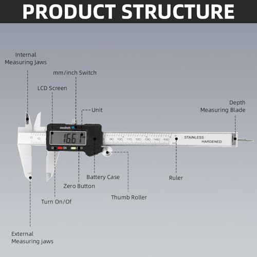 Aurdeayi 6-inch digital vernier caliper with stainless steel body and large LCD screen