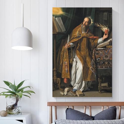 Saint Augustine of Hippo Champaigne Baroque Catholic Bishop Flaming Heart Quill Books Canvas Printing Wall Art Prints Wall Decor Posters Scandinavian Bohemian Living Room Office 16x24inch(40x60cm) style-1 16x24inch(40x60cm) Unframe