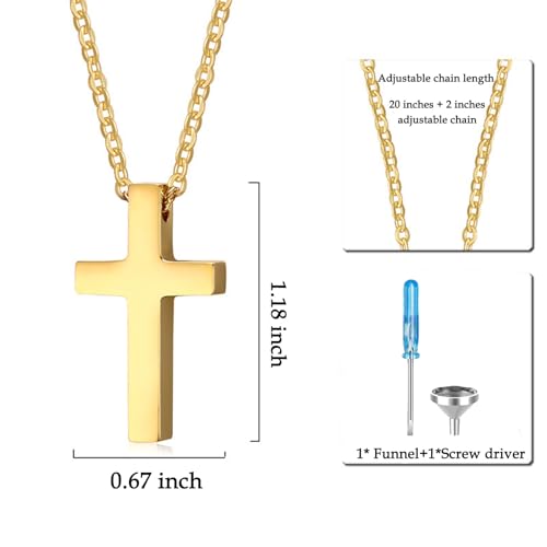 Cremation Jewelry Cross Urn Necklaces for Ashes for Women Men Memorial Keepsake Pendant Human Ashes Gold