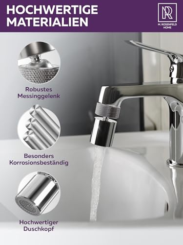 M. ROSENFELD HOME Swivel Tap Attachment - Tap Extension with 2 Jet Types, Rotating Tap for Kitchen & Bathroom - Universal M22 M24 M20 Adapter