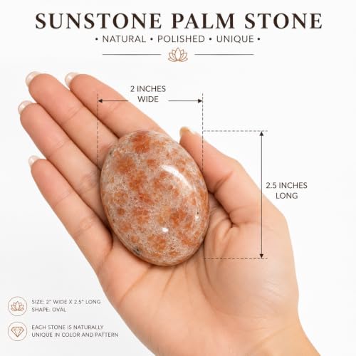Pachamama Essentials Sunstone Palm Stone Polished - Pocket Stone for Anxiety Healing - Meditation (Sunstone)