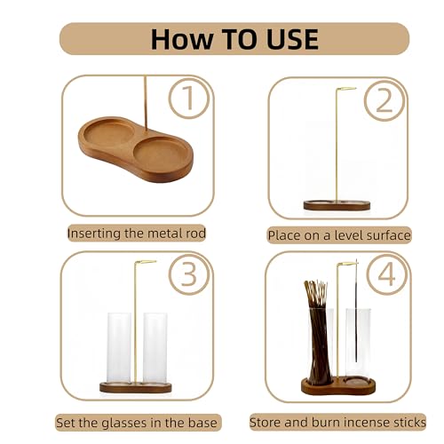 Incense Holder, Hang Upside Down Incense Sticks Burner Holder Storage with Glass Ash Catcher,Ideal Gift (Brown) Brown