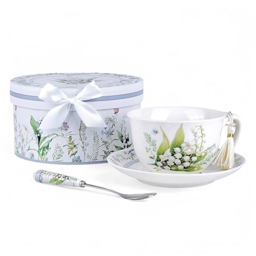 Coffee/Tea Spoon with Ceramic Handle Set of 4 in Gift Box (Lily of the Valley) Lily of the Valley