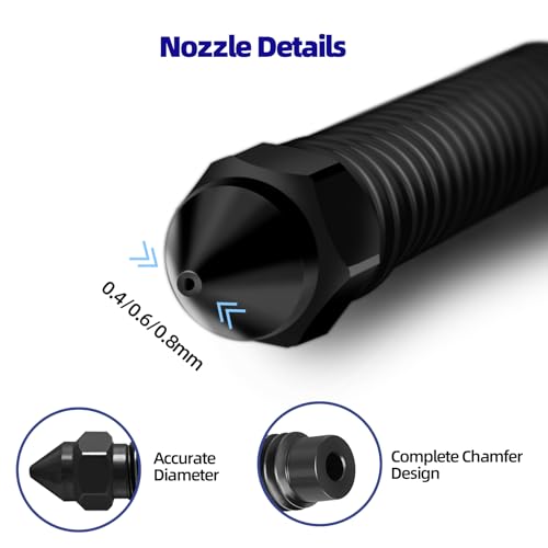 IdeaFormer 5 x 0.8 mm Hardened Steel Nozzle for Elegoo Centauri Carbon, Hardened Steel Nozzle with 2 x Silicone Nozzle Brush Centauri Carbon Nozzles