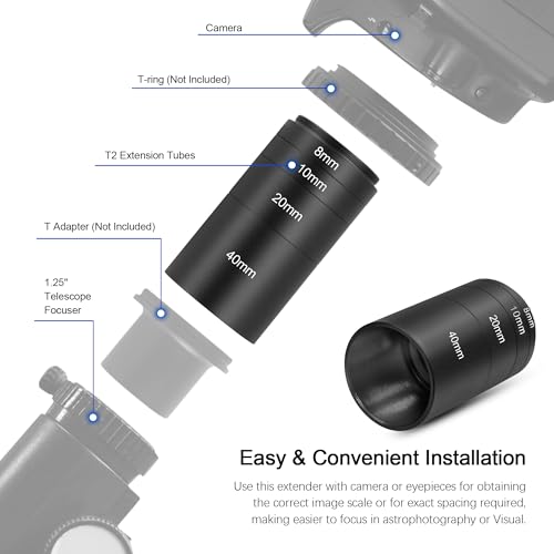 Astromania M42 Extension Tube Kit for Telescope with T Thread 8 10 20 40mm 8mm 10mm 20mm 40mm