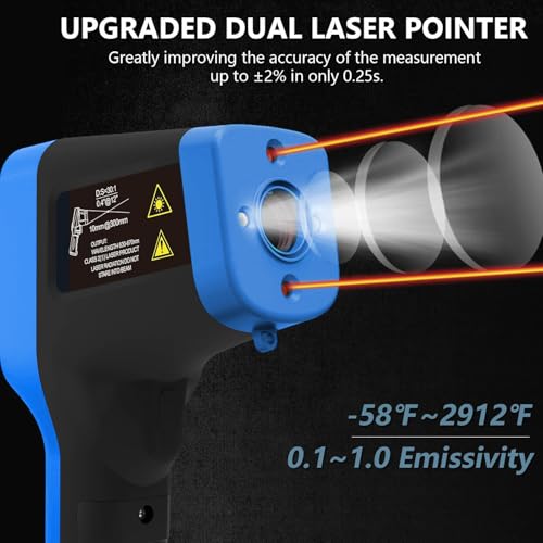 H HOLDPEAK non-contact infrared thermometer with laser, Bluetooth, and button display for industrial temperature readings