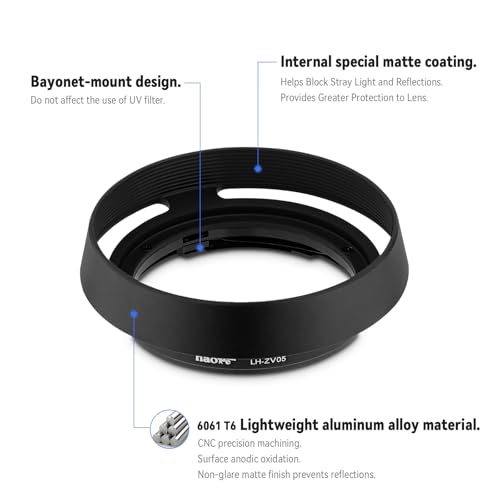 Haoge LH-ZV05 Round Metal Lens Hood for Carl Zeiss Biogon T* 2/35 35mm f2 ZM, C Biogon T* 2.8/35 35mm f2.8 ZM, Planar T* 2/50 50mm f2 ZM; Voigtlander NOKTON Classic 35mm f1.4 VM, 40mm f1.4 VM as LH-6 [Round - Black]