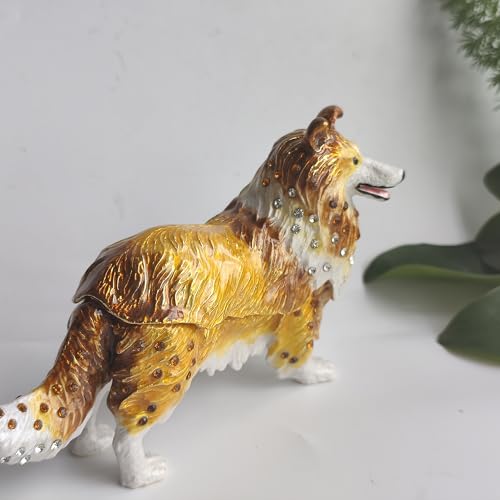 Enamel Dog Trinket Box Hand Painted Jewelry Organizer Decorative Treasure Box Puppy Ornamental For Home & Office Decor Gift For Family Friends Brwon Brown