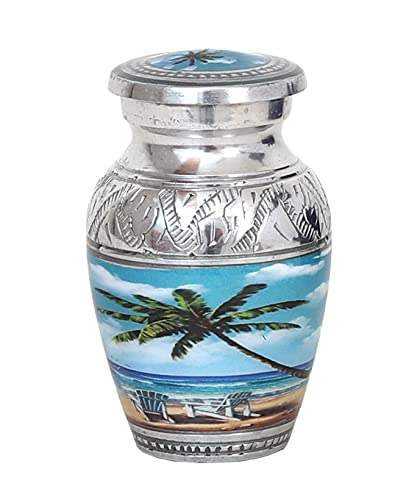 HLC Keepsake URN – Blue Beach Keepsake Qnty 1 -Urn for Human Ashes with 1 Velvet Box Bag-Mini Keepsake Urn - Affordable Urn (3 cu.in)