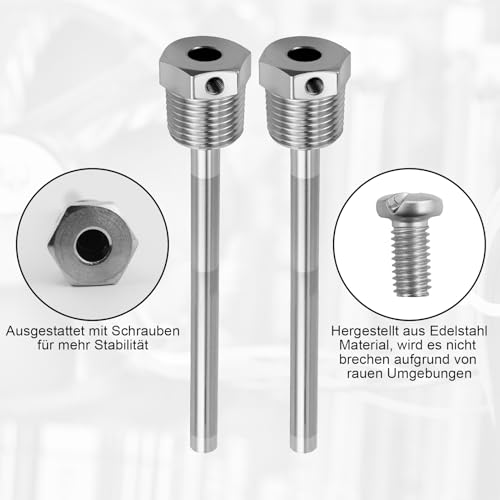 Set of 2 Immersion Sleeves, 8 x 100 mm Stainless Steel Immersion Sleeve, Locking Screw Immersion, G 1/2 Inch Thread for Immersion Protection Pipes, Thermocouples, Protective Tube Temperature Sensor