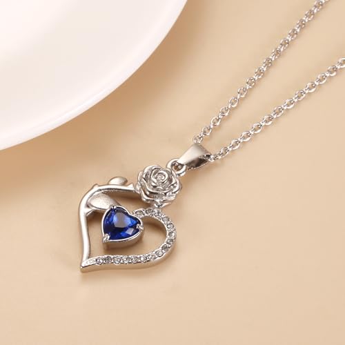 Rose Flower Urn Necklace For Ashes For Women Mom Always In My Heart Cremation Memorial Jewelry With Different Color Crystals Dark Blue