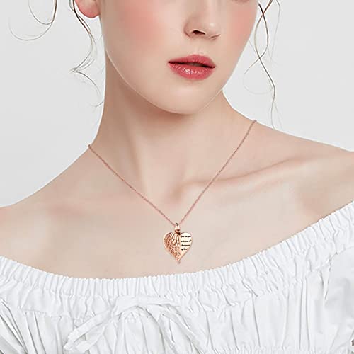 shajwo Cremation Heart Urn Necklace Ashes Jewelry for Women Men Keepsake Pendant Memorial Locket Ash Holder Wing-Rose Gold