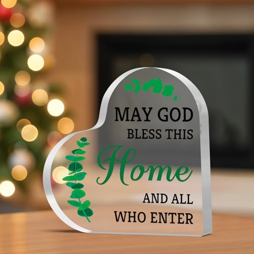 New Home Decor for Women Men Acrylic Plaque Christian Desk Decorative Sign Housewarming Sign Religious Gift Catholic Encouragement Gift for Family Friends Christmas Birthday Gifts Home Decor