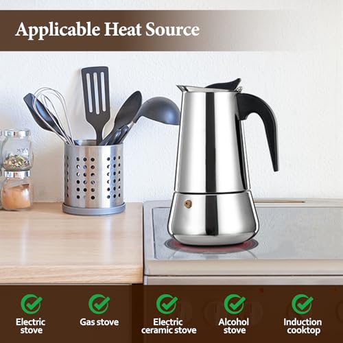 2 Cup Stainless Steel Moka Pot Stovetop Espresso Maker 2 Cup 100ml