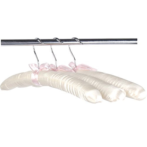 15" Luxurious Satin Padded Hangers with Anti-Rust Hook, for Dresses, Bridal, Lingerie, Woolen Items etc., Pack of 10, Cream Cream White