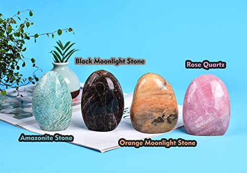 AMOYSTONE Peach Moonstone Ornament Polished Crystal Tower Slab Orange Healing Reiki Home Decor, Single Irregular 1~1.4 LBS,Student Mineral Specimen Orange Moonstone