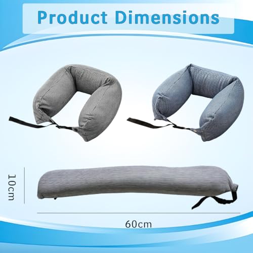 Microbead Sleep Head Pillow Portable Travel Neck Pillow, Breathable Soft Stretchy Fabric for Plane, Car, Office & Home Naps (Blue) Blue Stripes