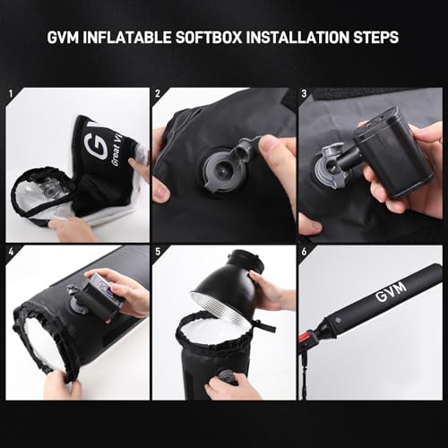 GVM 43.3" Inflatable Softbox, Foldable Air Tube Soft Box with Air Pump, Compatibility for GVM SD300C/500B/650B and Other Bowens Mount Light, Air Softbox for Studio Portraits, Video Recording 1