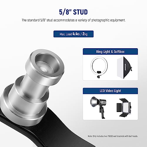 NEEWER 2 Pack T Type Wall Ceiling Mount, Ring Light Wall Mount Bracket with Detachable Ball Head, 5/8" Stud, 1/4" Screw for Flash Strobe Camera Monitor Studio Lighting, Max Load: 4.4lb/2kg, TS008 10102508