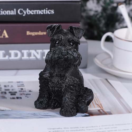 Nupuyai Resin Obsidian Standing Schnauzer Dog Crystal Stone Figurine