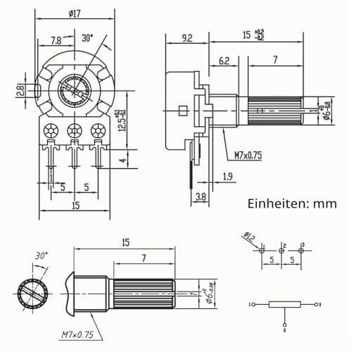 Pack of 20 1K Ohm B1K Potentiometer WH148 Mono Linear Rotary Potentiometers 3 Clamps Single Potentiometer with Nuts and Washer and Knob