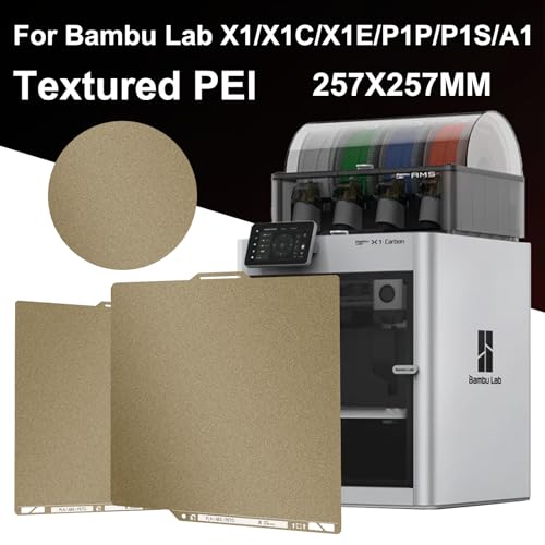 Upgraded Thickened 0.77mm PEI Sheet（with QR Code）for Bambu Lab P1P P1S A1 X1 X1C X1E PEI Build Plate,Double Sided Textured PEI Flexible Spring Steel Sheet, 257x257mm Bambu Heatingbed