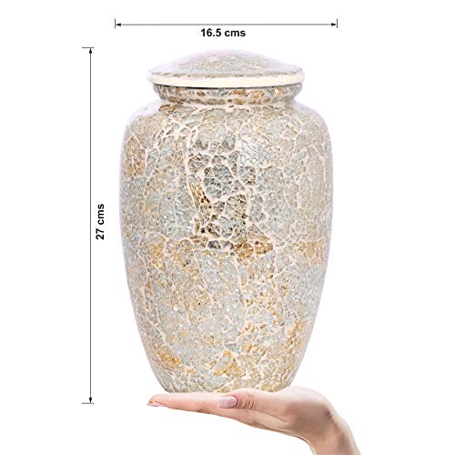 Cremation Urn for Human Ashes with Velvet Bag, for Adults up to 100 kgs, Funeral Urns by Divit Shilp (White Mosaic, Adult) White Mosaic
