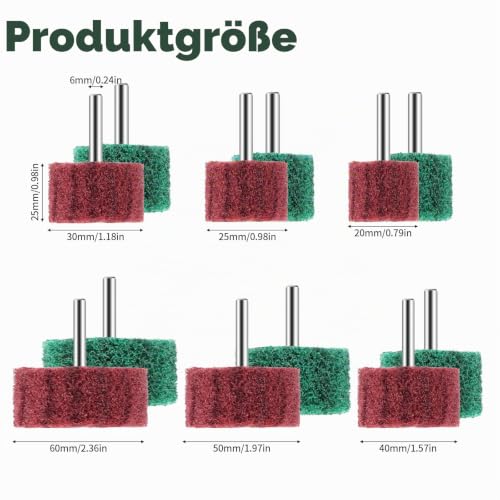 Pack of 12 Sanding Discs, Flap Sander, Lamellar Grinder, Sanding Mop Set 20/25/30/40/50/60 mm, Abrasive Fleece, Polishing Disc for Metal, Wood (6 mm)