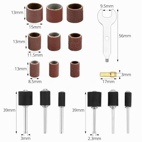 QWORK 531-Piece Sanding Sleeve Set for Power Tools, Grit 80-600, Diameter 1/2 Inch, 3/8 Inch and 1/4 Inch, Ideal for DIY Projects