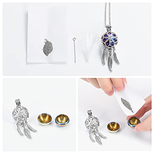 shajwo Cremation Jewelry Dream Catcher Urn Necklaces for Ashes Flower Feather Keepsake Memorial Hollow Pendant for Women Men Rainbow