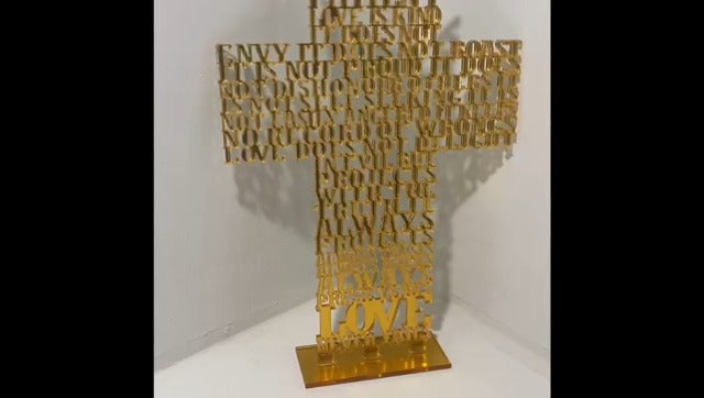 eBoutik – 3D Gold Laser Cut Out Religious Standing Ornament for Home, Church, Passover, Wedding – Christian Religious Prayer Gift for Women & Men - Love Is Patient - 1 Corinthians 13:4–8