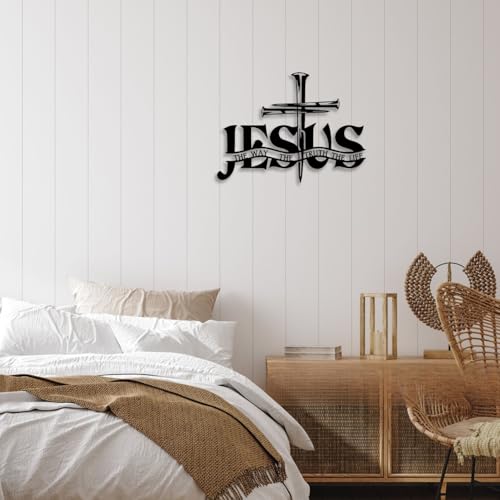 Cross Jesus Truth Metal Wall Decor - Religious Spiritual Faith Room Decor Black Wall Art Home Decor for Living Room, Bathroom, Bedroom, Dining Room, Church (Black)