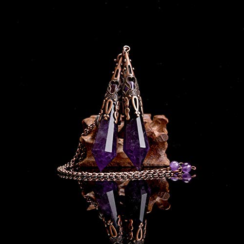 Jovivi Natural Amethyst Crystal 12 Facted Therapy Healing Dowsing Divination Pendulum - Reiki Charged Chakra Balancing Pendant with Chain