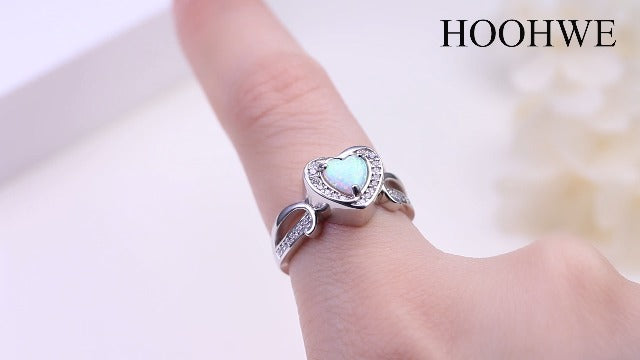 Heart Urn Rings for Ashes for Women 925 Sterling Silver Synthetic Opal Cremation Rings Urn Jewelry for Ashes of Loved Ones White 7