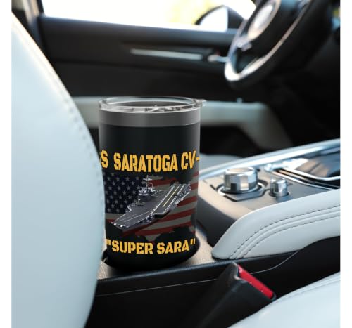 Aircraft Carrier USS Saratoga CV-60 Veterans Day Fathers Day Stainless Steel Insulated Tumbler Black 20 Ounces