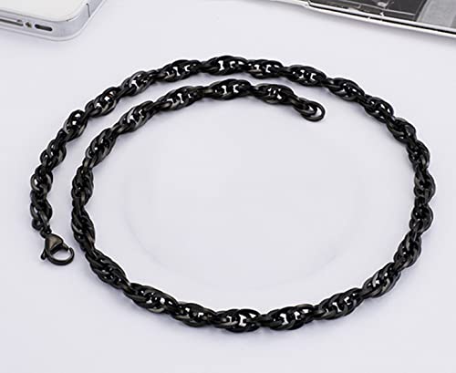 45-71CM Trendy Chain Necklace for Women Men Stainless Steel 5mm/6.5mm Singapore Chain Black-5mm 18.0 Inches