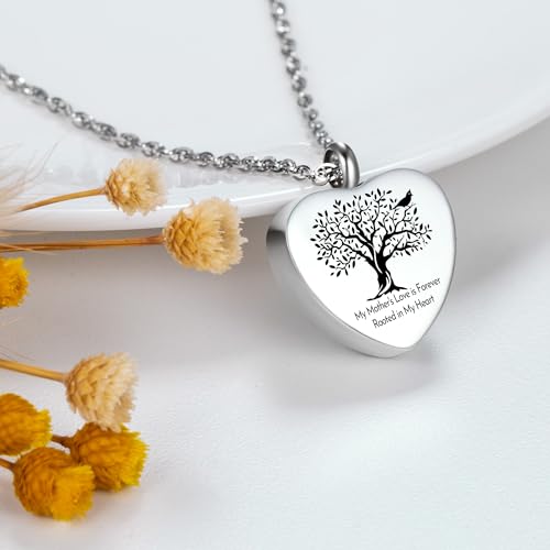Heart Urn Necklace for Ashes Your Love is Forever Rooted in My Heart Cremation Memorial Jewelry Keepsake Pendant for Loss Sympathy Gift Mother