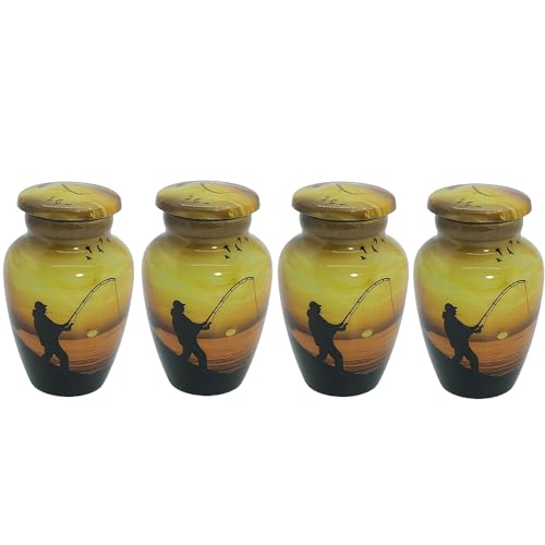 UR Keepsake Urn Set of 4- Decorative Fishing Catching Cremation Urn for Human Ashes with Velvet Box & 4 Velvet Bag-Mini Keepsake Urn - Affordable Urn (3 cu.in x 4pcs) (1)