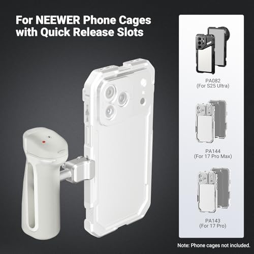 NEEWER Quick Release Bluetooth Side Handle with Cold Shoe & 360° Rotation, Compatible with Blackmagic Camera App for Focus Zoom iPhone 17 Pro Max 16 S25 Ultra Phone Cage Accessories, PA148E (Silver)