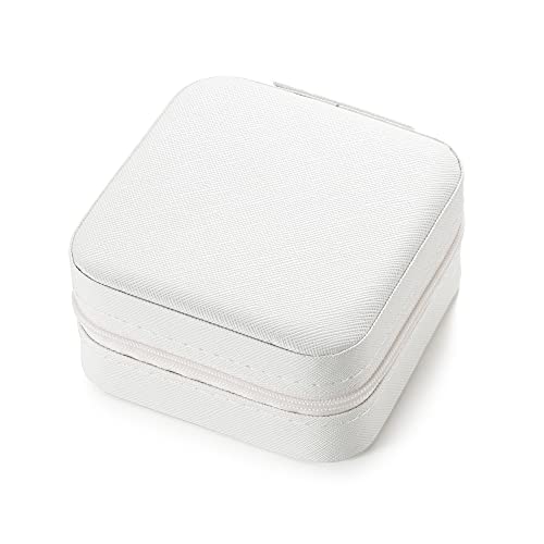 5pack/PU Leather Travel Jewelry Case, Mini Jewelry Box, Small Jewelry Organizer Portable Display Jewelry Storage Case for Rings Earrings Necklace, for Girls Women (White) J5 - White