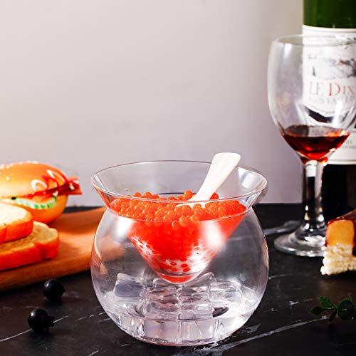 Sabary Glass Caviar Serving Set Plus 6 Pcs 3.2 Inch Mother of Pearl Spoons, Caviar Dish Chiller Server Set with Ice Holder and Spoon for Shrimp Ice Cream Sauce Martini, Wine, Dishwasher Safe