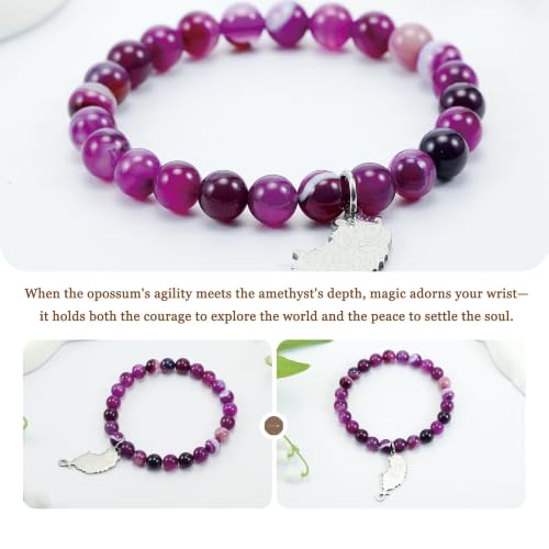 PARTNER Cute Possum Gifts Natural Stone Bracelet for Women Healing Crystal Wild Animal Opossum Charm Jewelry