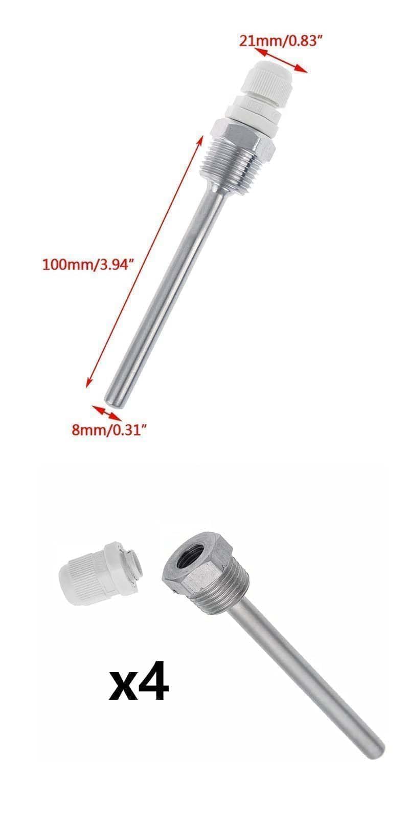 4 x 1/2 inch immersion sleeves, 8 x 100 mm diving sleeve, 1/2 inch, stainless steel diving sleeve, G1/2 inch thread for temperature sensor, 304 immersion sleeves, protective tube for temperature sensor, thermowell, thermowell | ,G1/2 Zoll Gewinde für T...