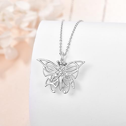 KINGWHYTE Butterfly Ashes Necklace for Women 925 Sterling Silver Urn Necklace for Ashes Butterfly Pendant Cremation Memorial Jewellery for Ash Keepsake