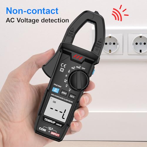 Temirup black clamp meter 6000-count TRMS multimeter tester measuring 600A AC/DC current