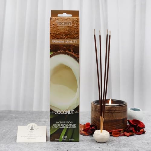 Hosley 40 Pack Incense Sticks – Coconut – Perfect for Home, Meditation & Aromatherapy Coconut-40
