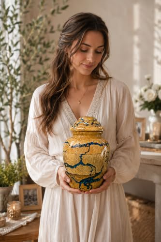 Handcrafted Cherry Wood Cremation Keepsake Urn with Blue Epoxy Inlay – Solid Hardwood Mini Urn for Human or Pet Ashes – Elegant Funeral Memorial (Small, 15 Cubic Inches) Small – 2.5" Dia × 5" H – 15 Cubic Inches