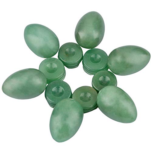 Rockcloud 1.7" Crystal Egg Sphere with Stone Stand, Green Aventurine Dark Green