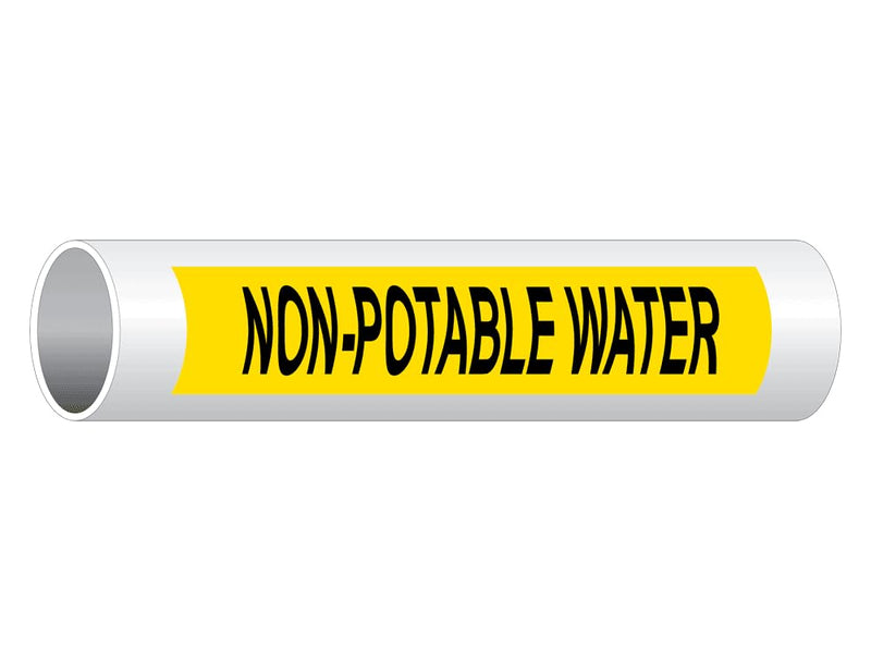 ComplianceSigns.com Non-Potable Water (Black Legend On Yellow Background) Pipe Label Decal, 8x2 inch 5-Pack Vinyl for Pipe Markers 8" x 2" - 5 Pack